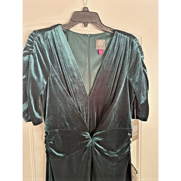 Vince Camuto Womens Velvet Twist-Front Jumpsuit Wide Legs Velour Hunter Green 14 - Picture 6 of 12